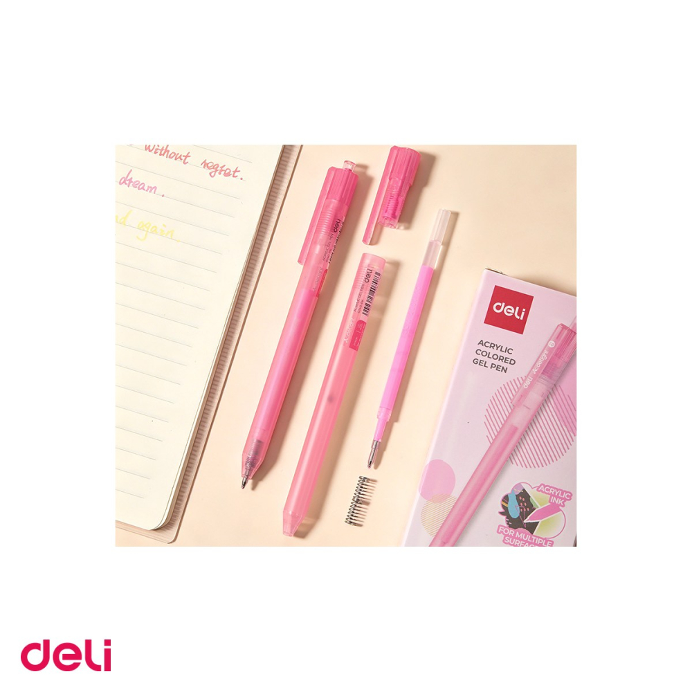 Set 12 pixuri cu gel acrilic Deli G140, cu mecanism, varf 1 mm, cerneala roz [5]