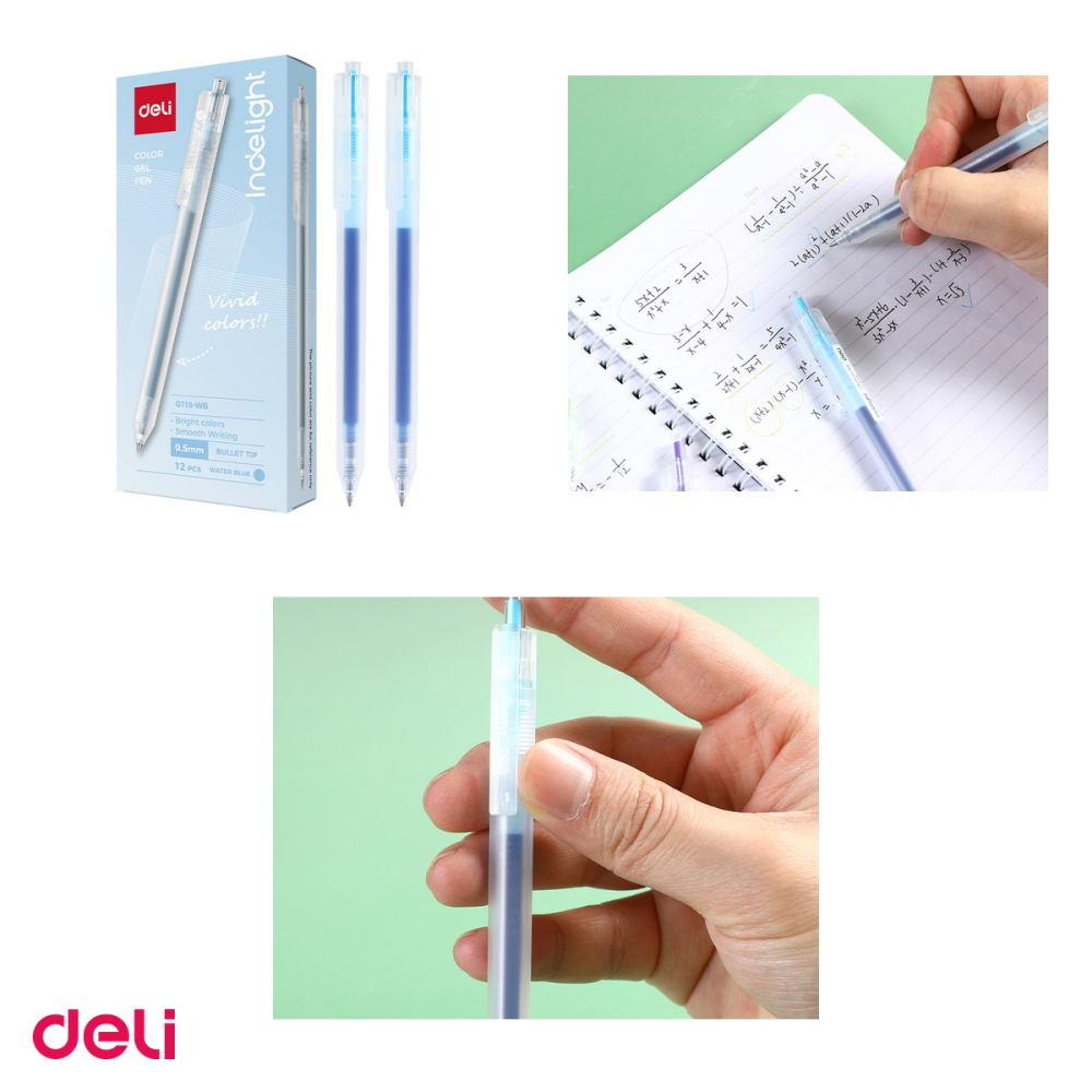Set 12 pixuri cu gel Deli, cu mecanism, varf 0.5 mm, cerneala bleu [4]