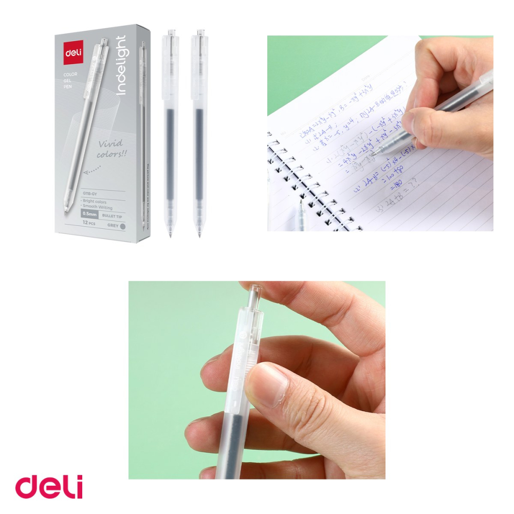 Set 12 pixuri cu gel Deli, cu mecanism, varf 0.5 mm, cerneala gri [4]