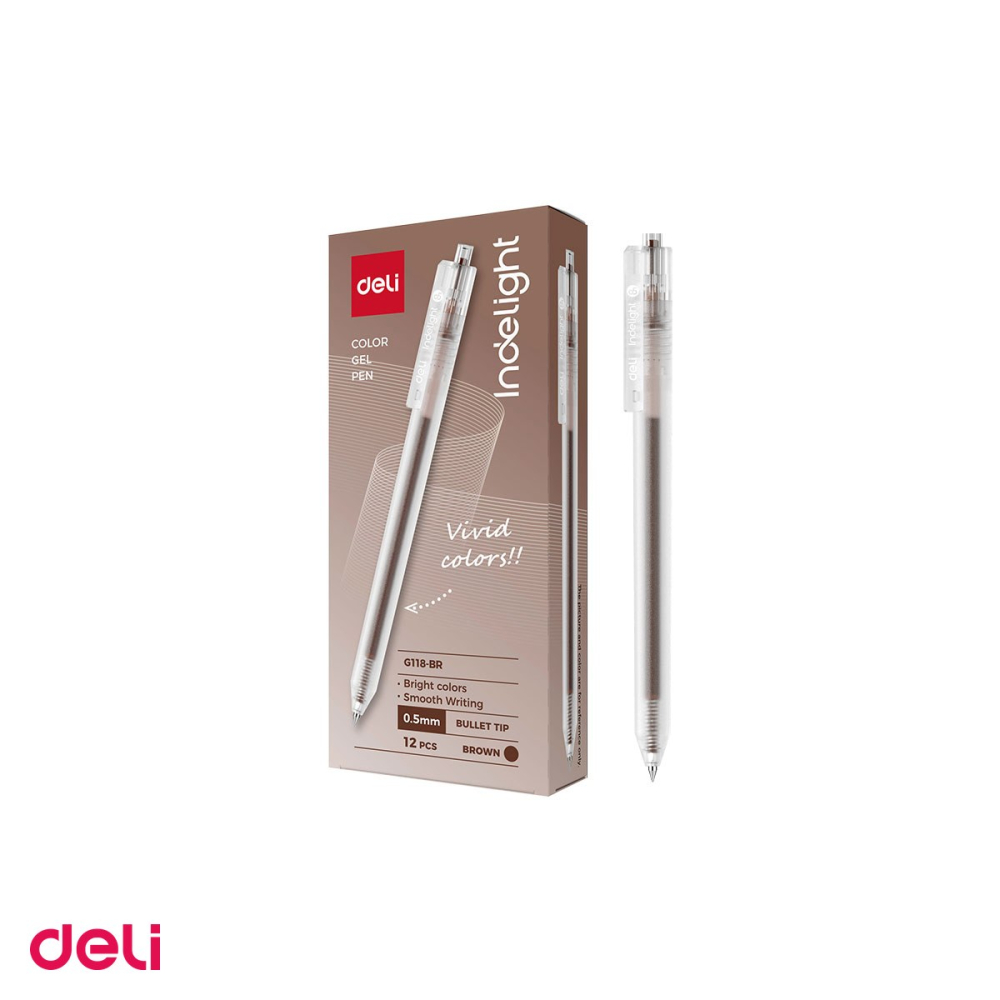 Set 12 pixuri cu gel Deli, cu mecanism, varf 0.5 mm, cerneala maro [4]