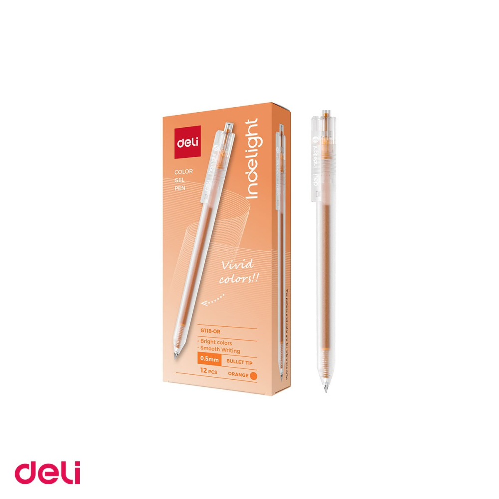 Set 12 pixuri cu gel Deli, cu mecanism, varf 0.5 mm, cerneala portocalie [4]