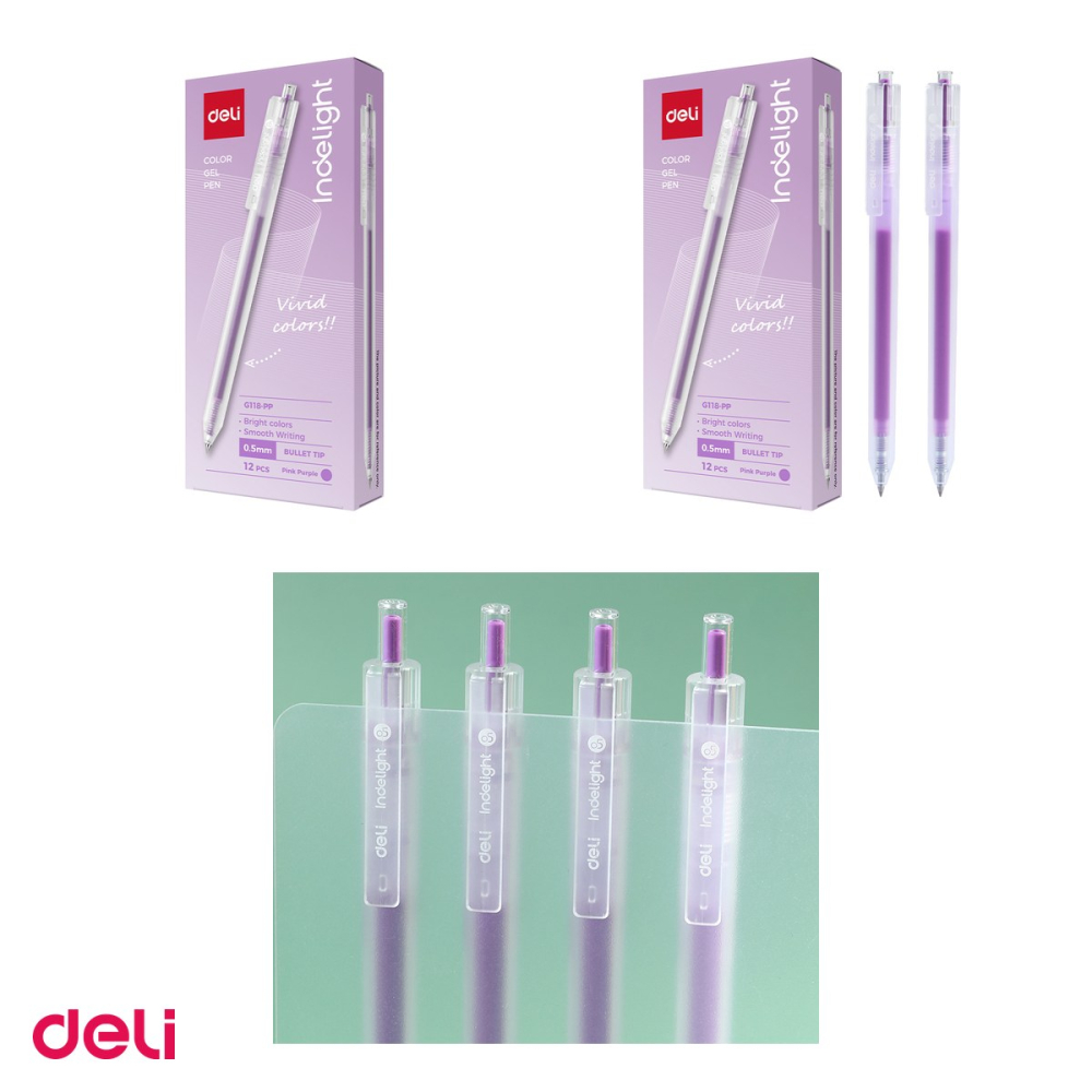 Set 12 pixuri cu gel Deli, cu mecanism, varf 0.5 mm, cerneala violet purpuriu [4]