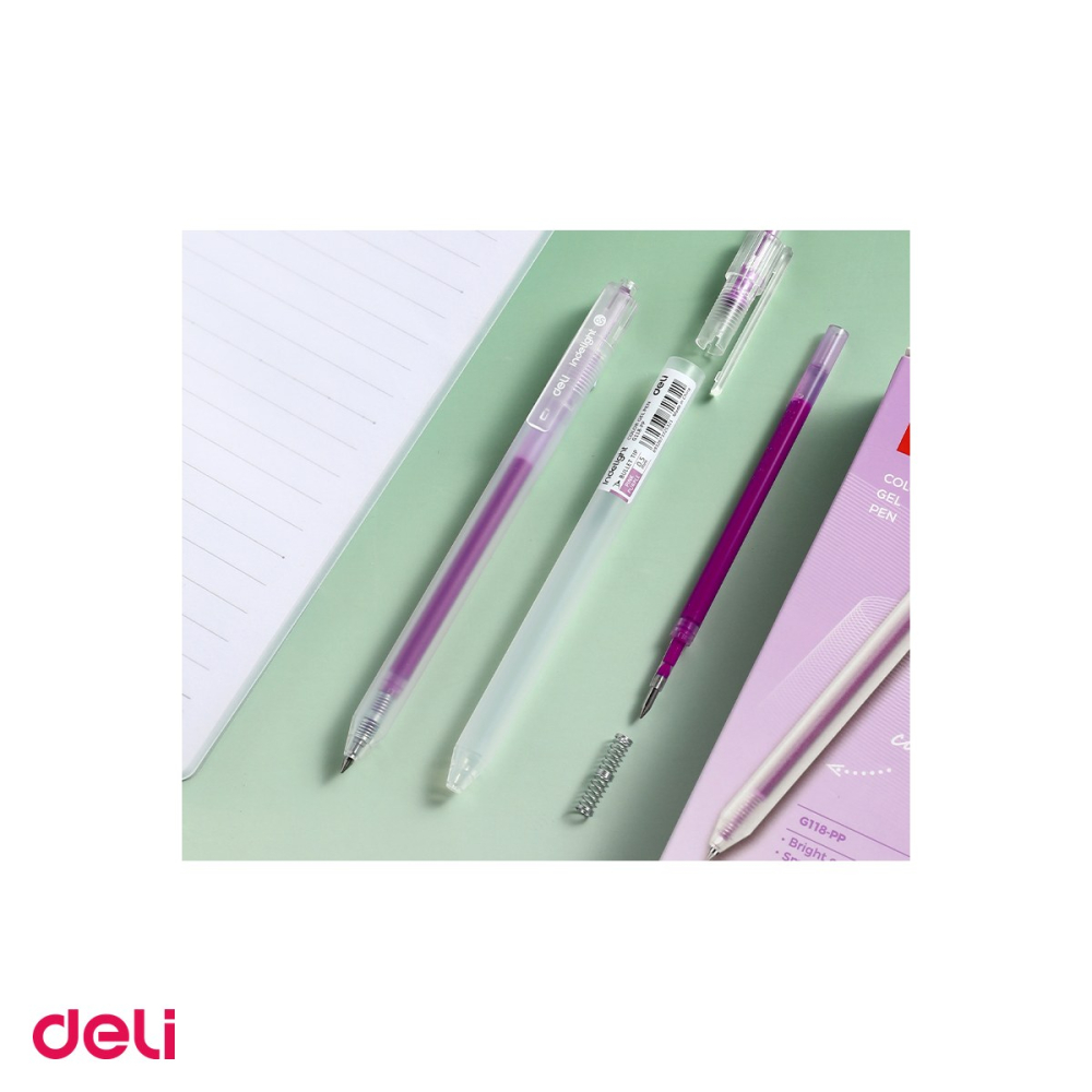 Set 12 pixuri cu gel Deli, cu mecanism, varf 0.5 mm, cerneala violet purpuriu [5]