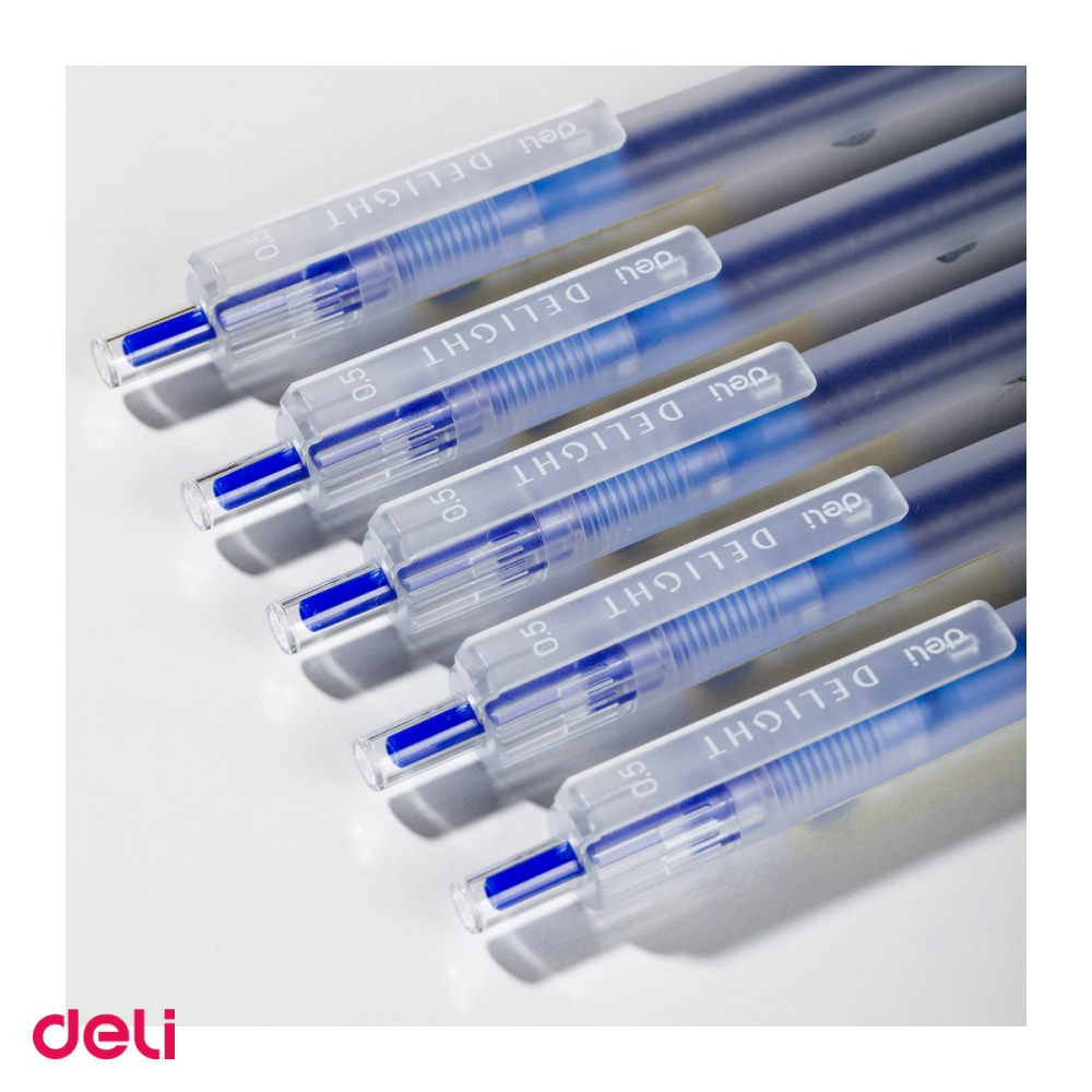 Set 12 pixuri cu gel Deli Delight, cu mecanism, varf 0.5 mm, cerneala albastra [5]