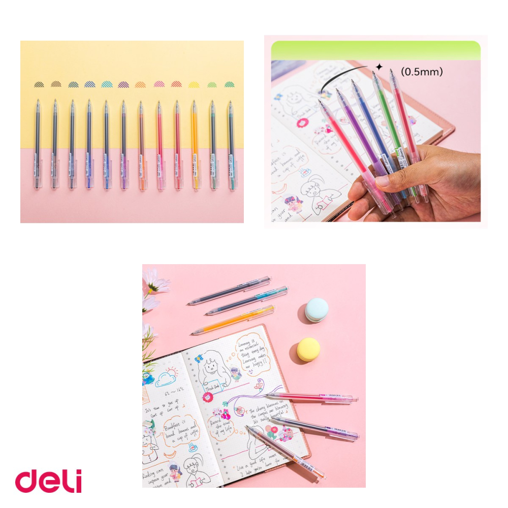 Set 12 pixuri cu gel Deli Delight, cu mecanism, varf 0.5 mm, culori diverse [4]