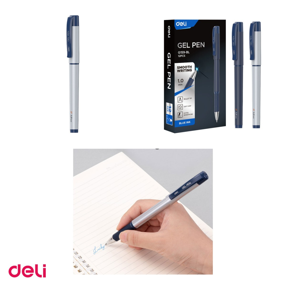 Set 12 pixuri cu gel Deli G159, cu grip, varf 1 mm, cerneala albastra [4]