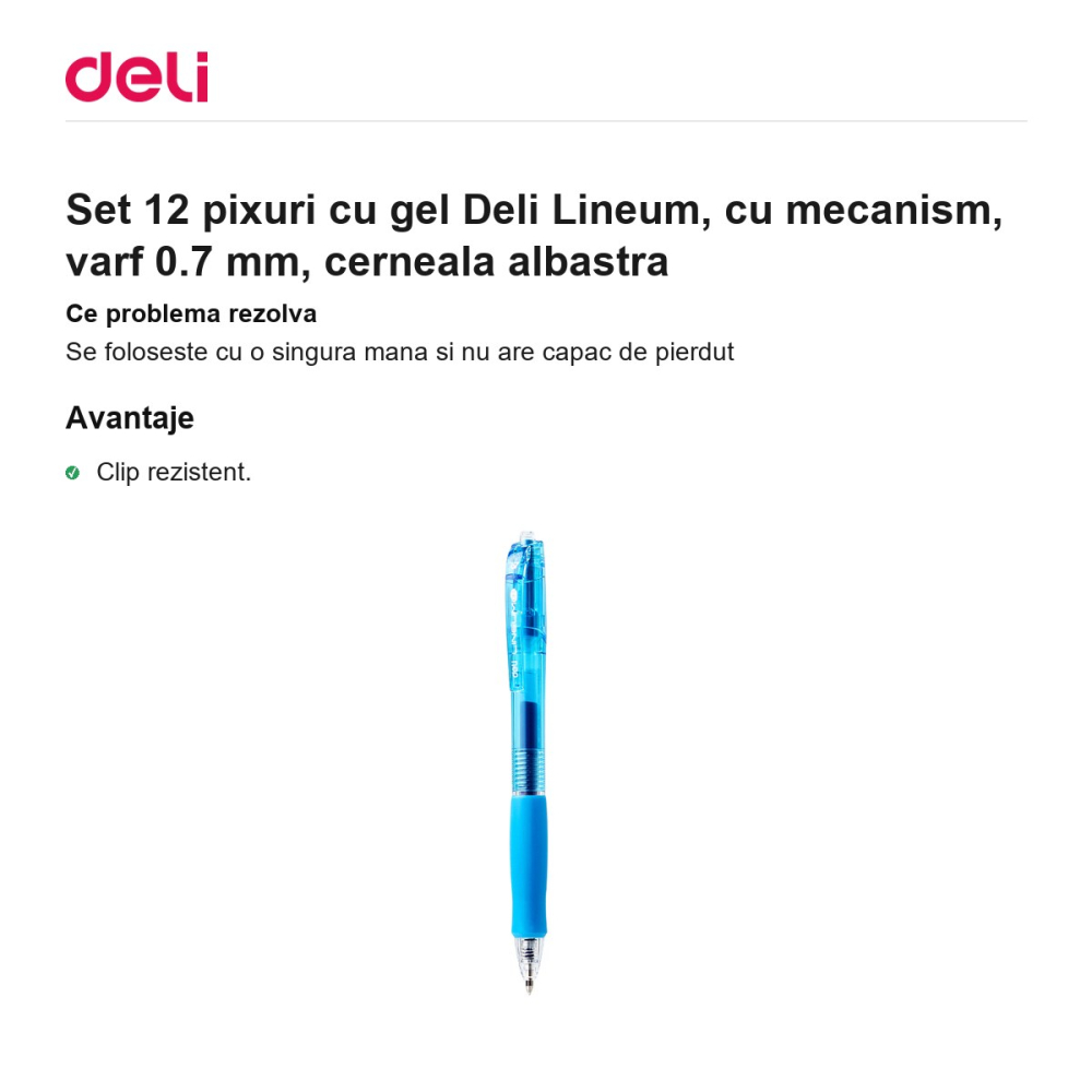 Set 12 pixuri cu gel Deli Lineum, cu mecanism, varf 0.7 mm, cerneala albastra [2]