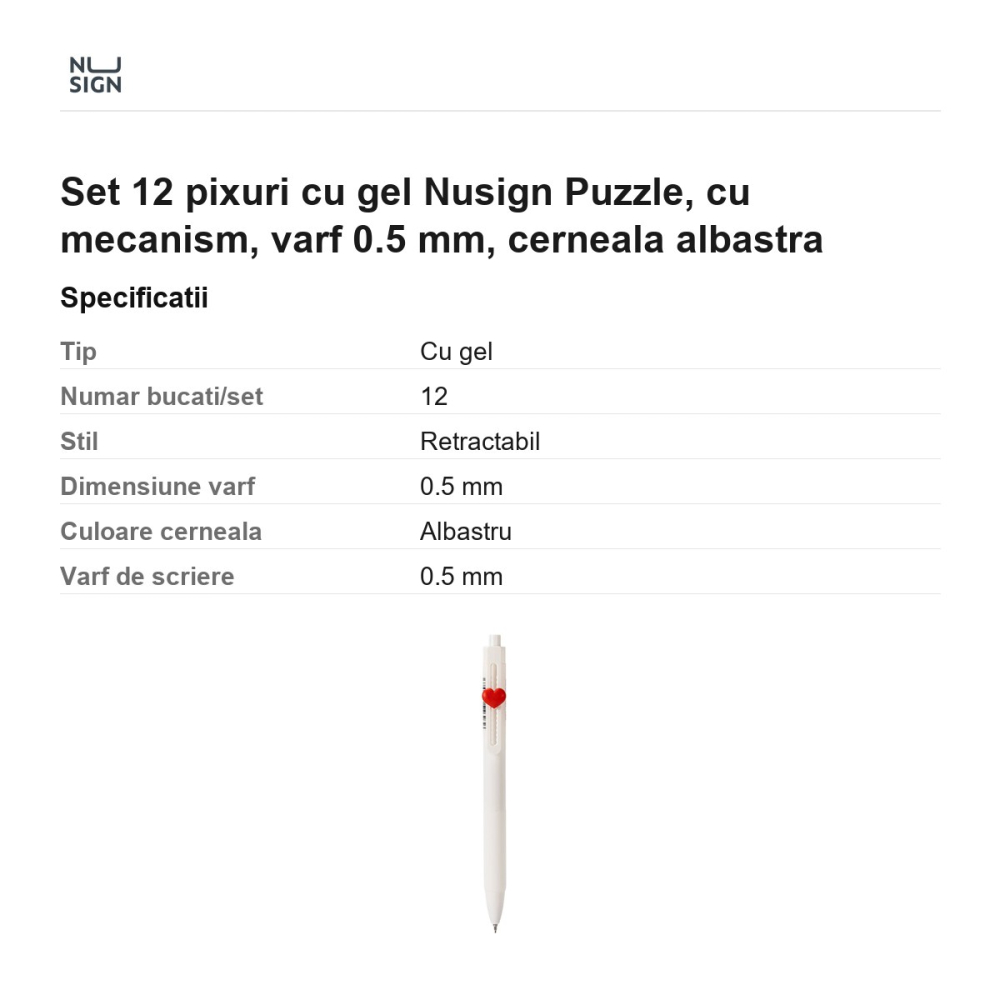 Set 12 pixuri cu gel Nusign Puzzle, cu mecanism, varf 0.5 mm, cerneala albastra [3]