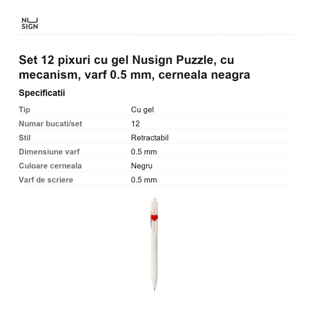 Set 12 pixuri cu gel Nusign Puzzle, cu mecanism, varf 0.5 mm, cerneala neagra [3]
