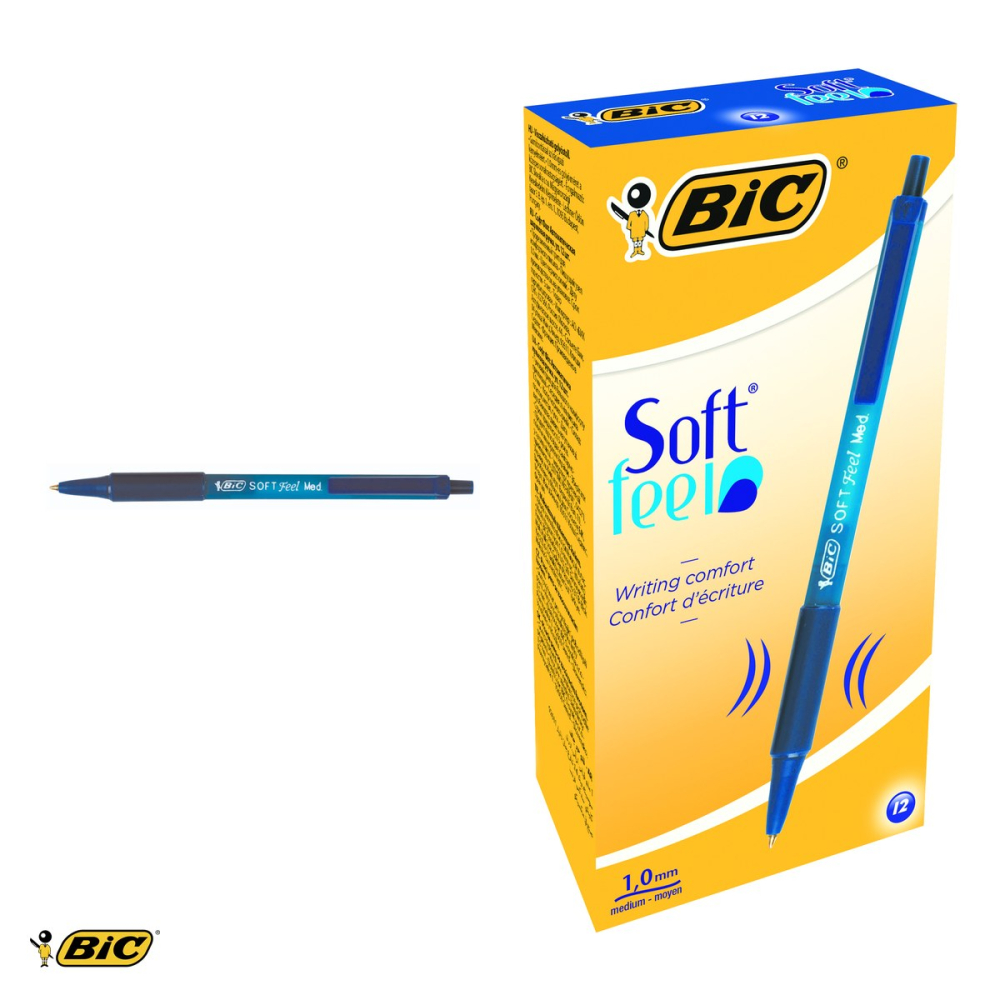 Set 12 pixuri cu mecanism Bic Soft Feel, varf 1.0 mm, scriere fluida albastra, pentru birou si scoala [4]