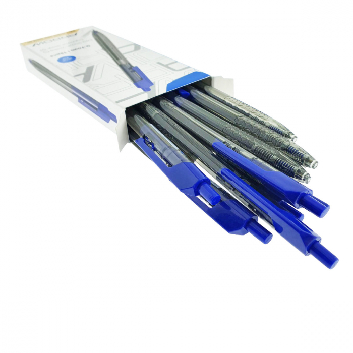 Set 12 pixuri cu mecanism, grosime scriere 0.7mm, cerneala albastra, model Arrow 38892, design ergonomic, scriere lina si fara scurgeri [3]