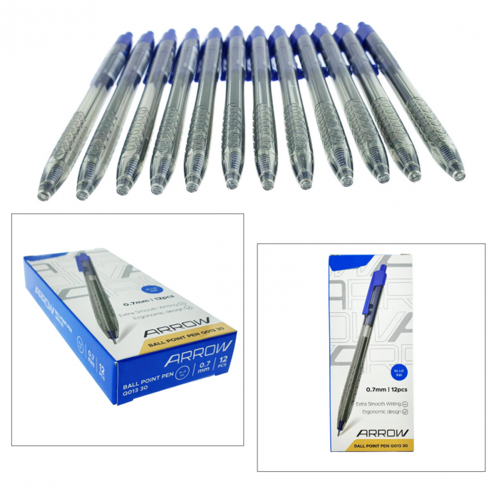 Set 12 pixuri cu mecanism, grosime scriere 0.7mm, cerneala albastra, model Arrow 38892, design ergonomic, scriere lina si fara scurgeri [5]