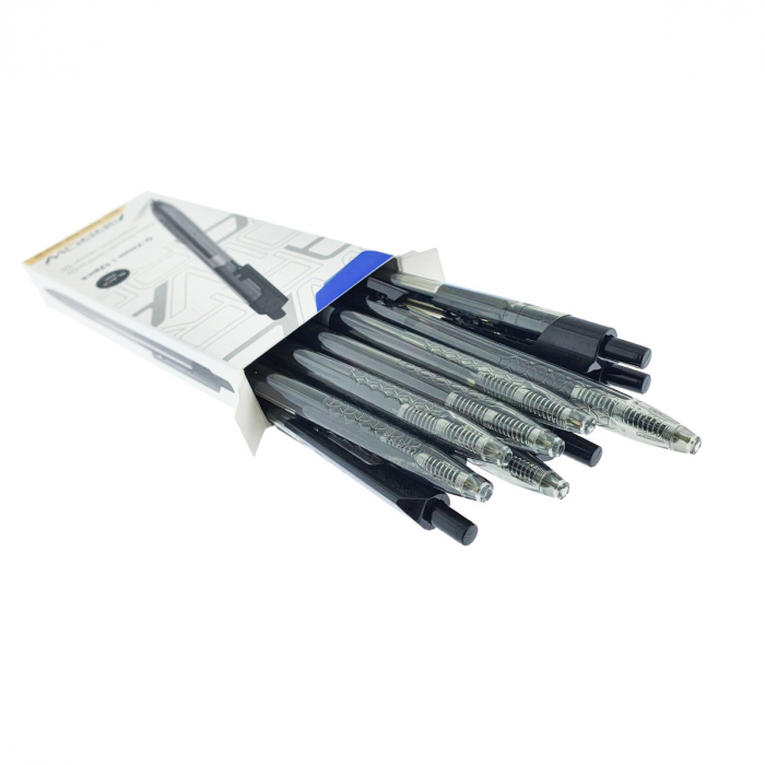Set 12 pixuri cu mecanism, grosime scriere 0.7mm, cerneala neagra, model Arrow 38891, design ergonomic, scriere lina si fara scurgeri [3]
