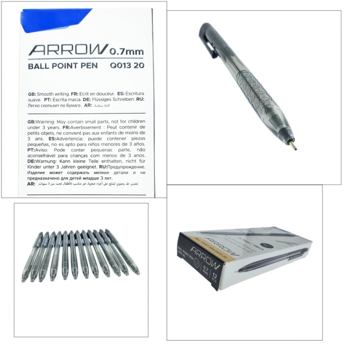 Set 12 pixuri cu mecanism, grosime scriere 0.7mm, cerneala neagra, model Arrow 38891, design ergonomic, scriere lina si fara scurgeri [5]