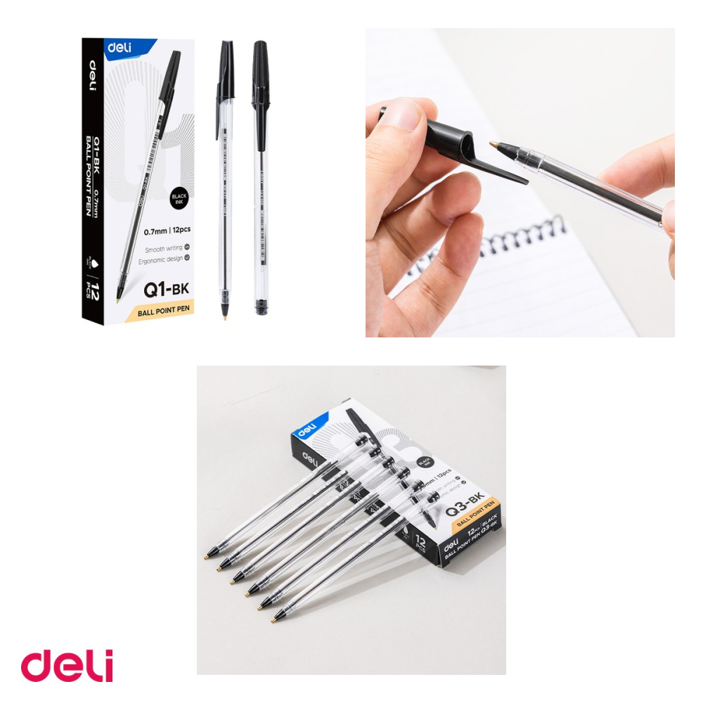 Set 12 pixuri de unica folosinta Deli Think Q3, varf 1 mm, cerneala neagra [4]