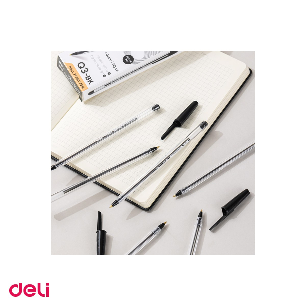 Set 12 pixuri de unica folosinta Deli Think Q3, varf 1 mm, cerneala neagra [5]