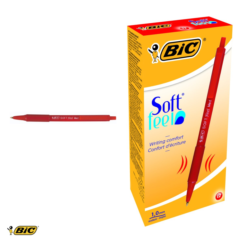 Set 12 pixuri retractabile Bic Soft Feel, varf 1.0 mm, cerneala rosie, scriere fluida si confortabila [4]