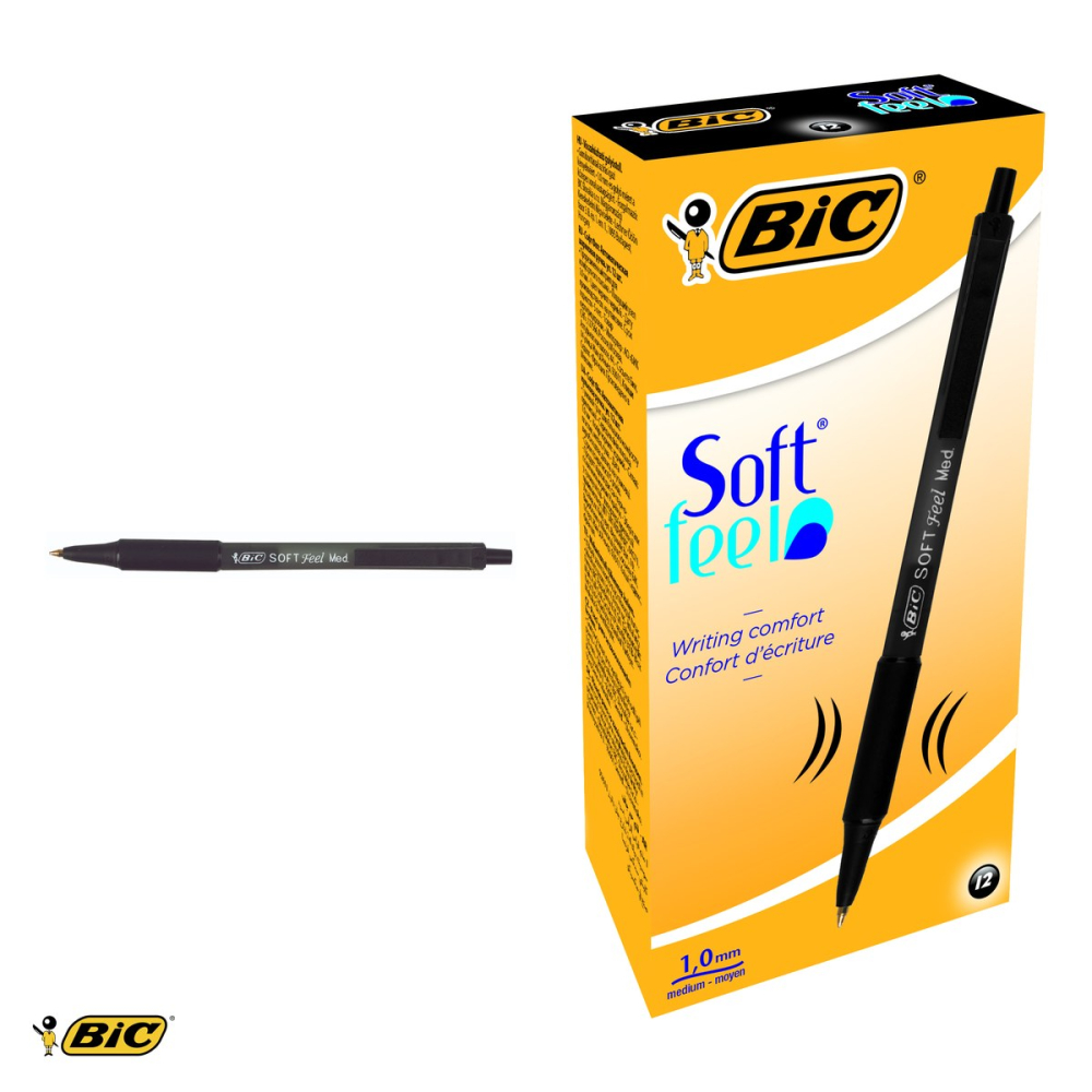 Set 12 pixuri retractabile Bic Soft Feel, varf 1 mm, cerneala neagra, grip cauciucat moale, pentru scriere fluida [4]