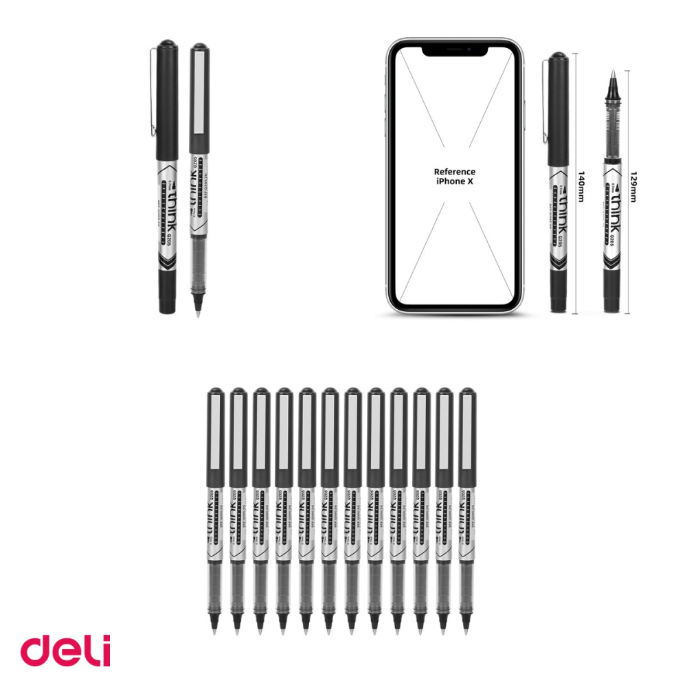 Set 12 rollere Deli Free Ink, 0.7 mm negru think [4]