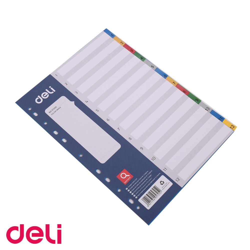 Set 12 separatoare index plastic color Deli, format A4, cu 11 perforatii, pentru organizare documente [4]