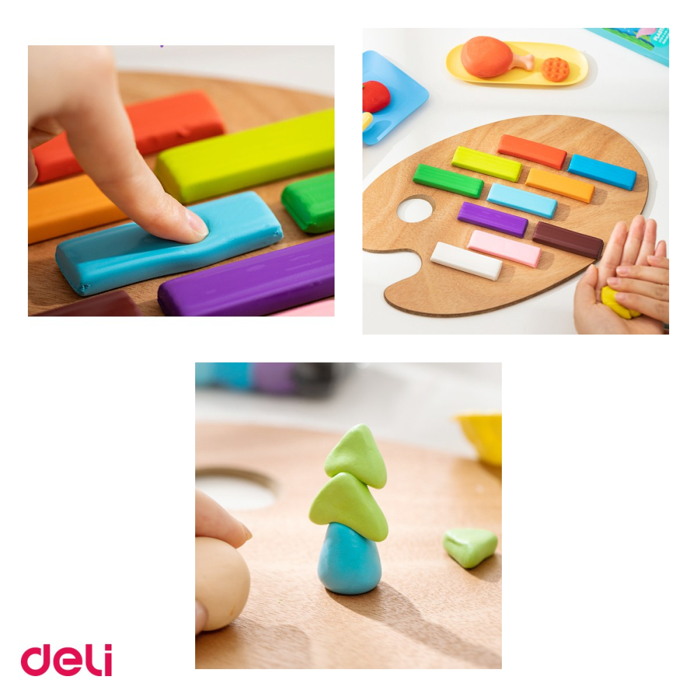 Set 12 seturi plastilina Deli 6 culori, 120g, cutie carton, pentru modelaj si lucru manual [4]