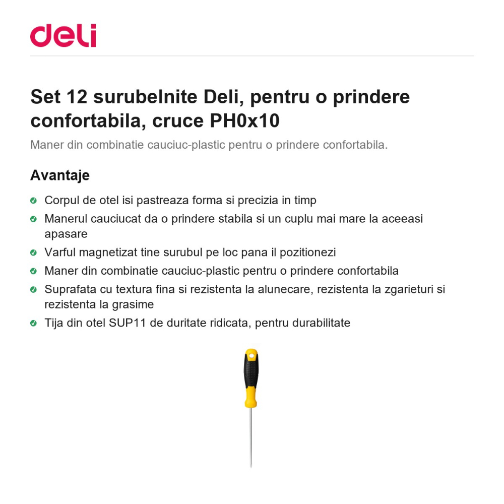 Set 12 surubelnite Deli, pentru o prindere confortabila, cruce PH0x10 [2]