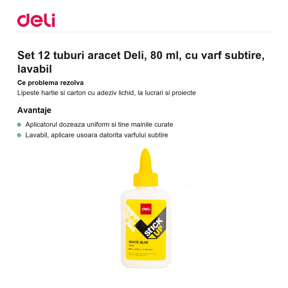 Set 12 tuburi aracet Deli, 80 ml, cu varf subtire, lavabil [2]
