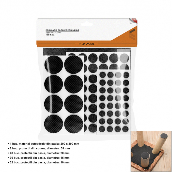 Set 125 protectii pentru mobila, scaune si mese, marimi diferite, 41669, negre [3]