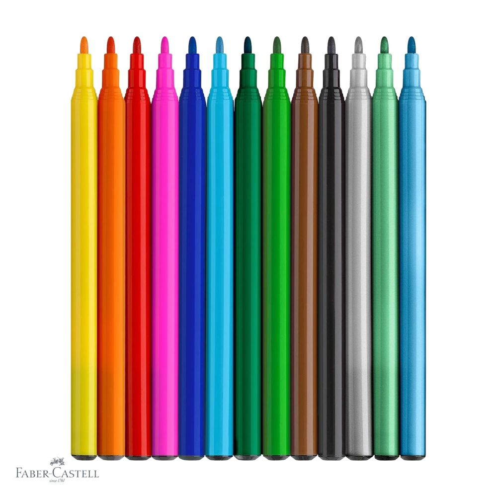 Set 13 carioci Faber-Castell editie dinozauri, 10 culori clasice si 3 metalizate, pentru copii [4]
