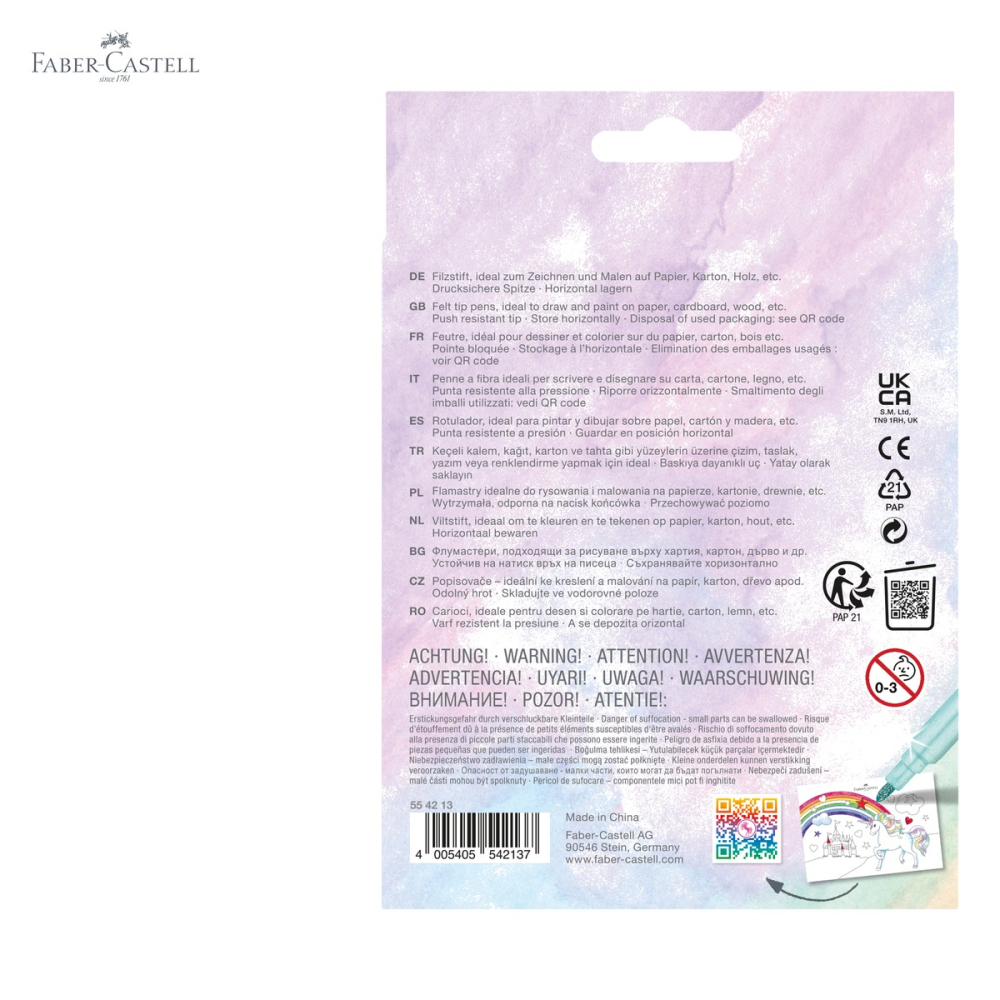 Set 13 carioci Faber-Castell editie unicorni, 10 culori standard si 3 culori pastel, pentru desen si colorare [5]