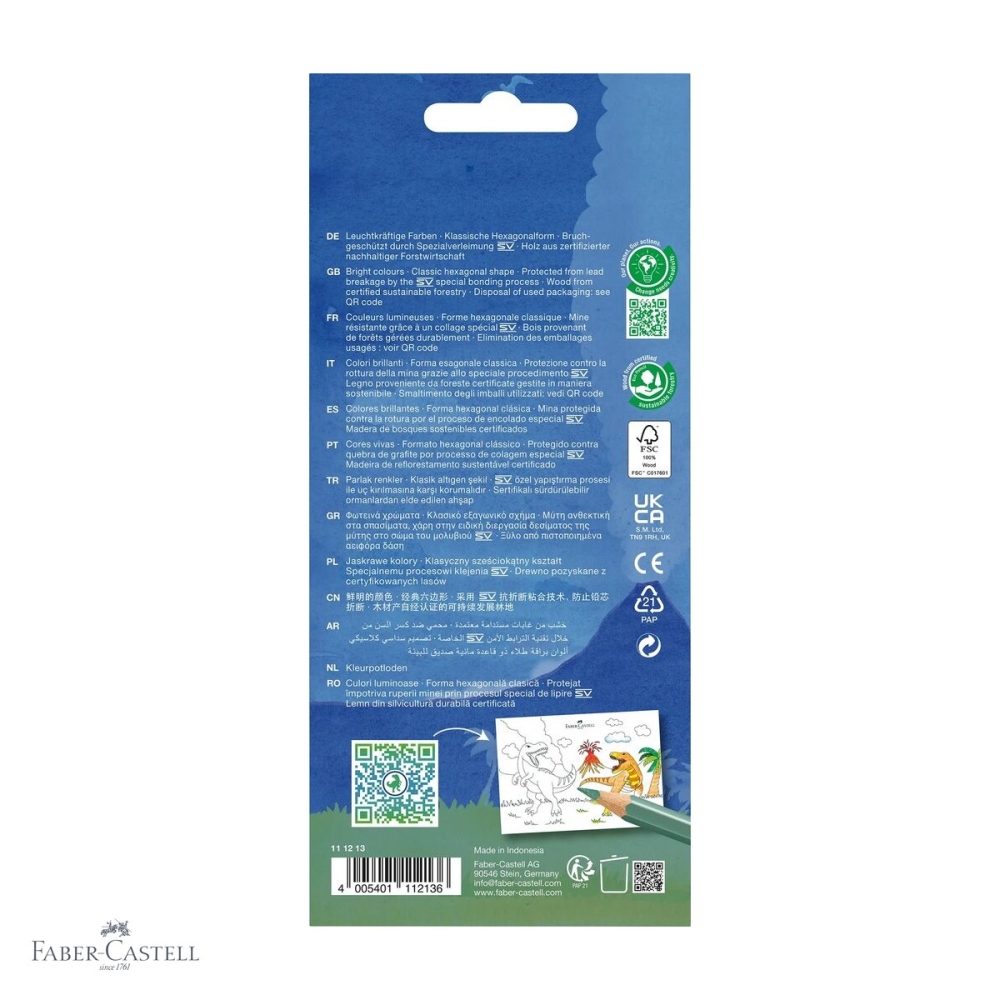 Set 13 creioane colorate Faber-Castell editie dinozauri, mina moale, 10 culori standard + 3 metalice, pentru copii [4]