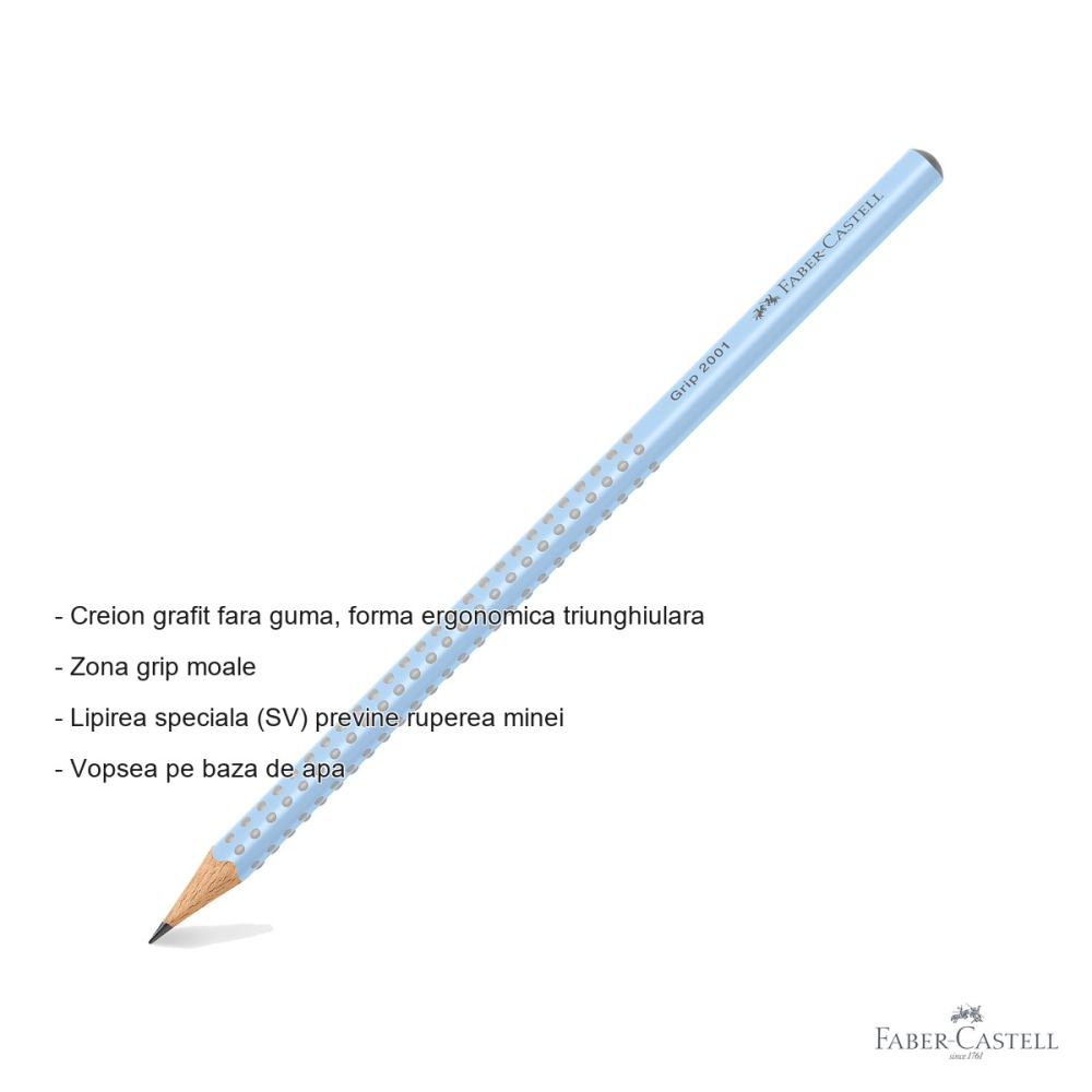 Set 144 creioane grafit fara guma Faber-Castell Grip 2001, forma triunghiulara ergonomica, rosu-albastru-bleu, display cutie plastic [2]