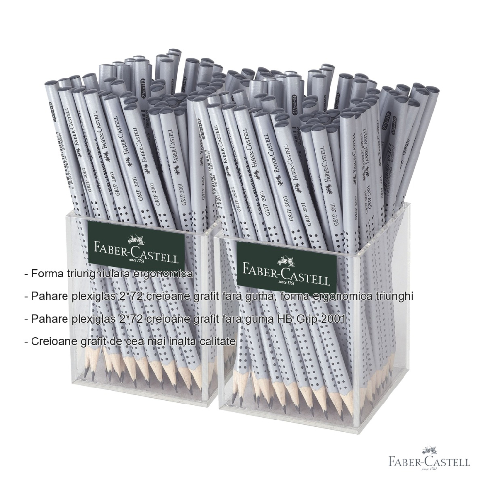 Set 144 creioane grafit fara guma Faber-Castell Grip 2001 HB, forma triunghiulara ergonomica, pentru scoala si birou [2]