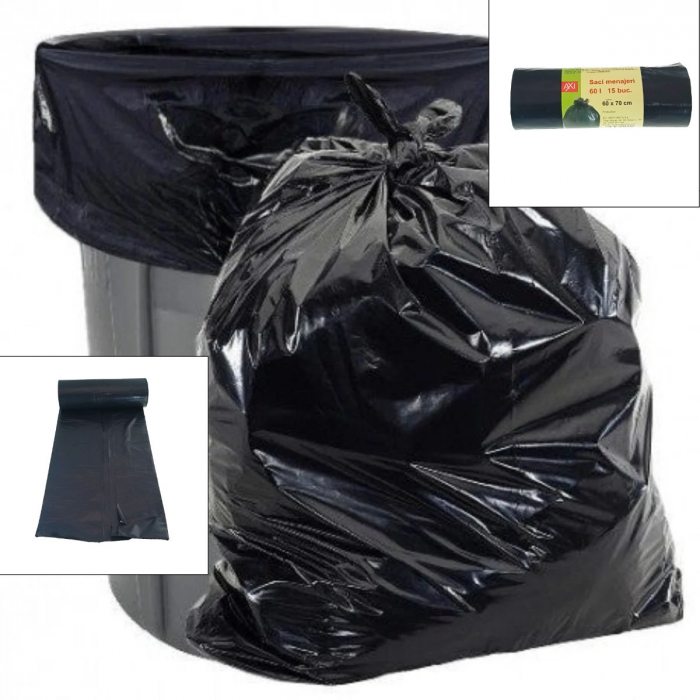 Set 15 saci menajeri, 60L, dimensiuni 70 x 60 cm, negri [4]