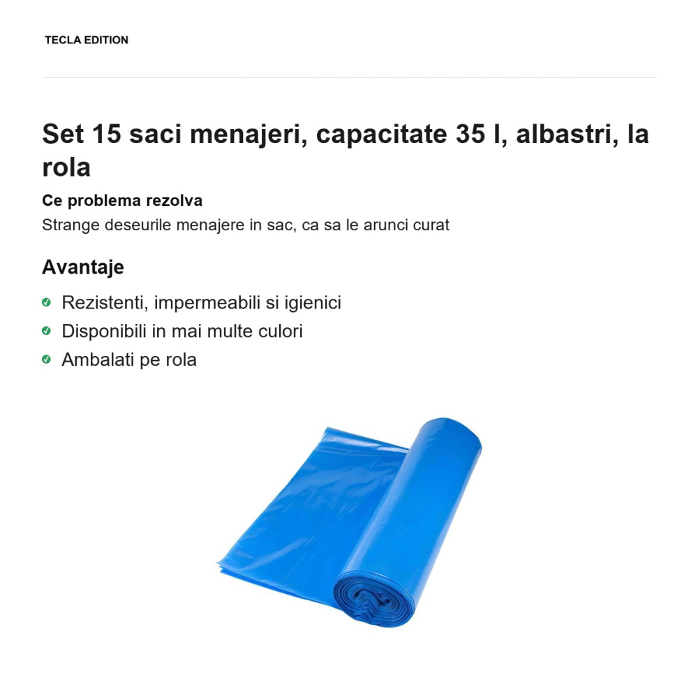 Set 15 saci menajeri, capacitate 35 l, albastri, la rola [2]