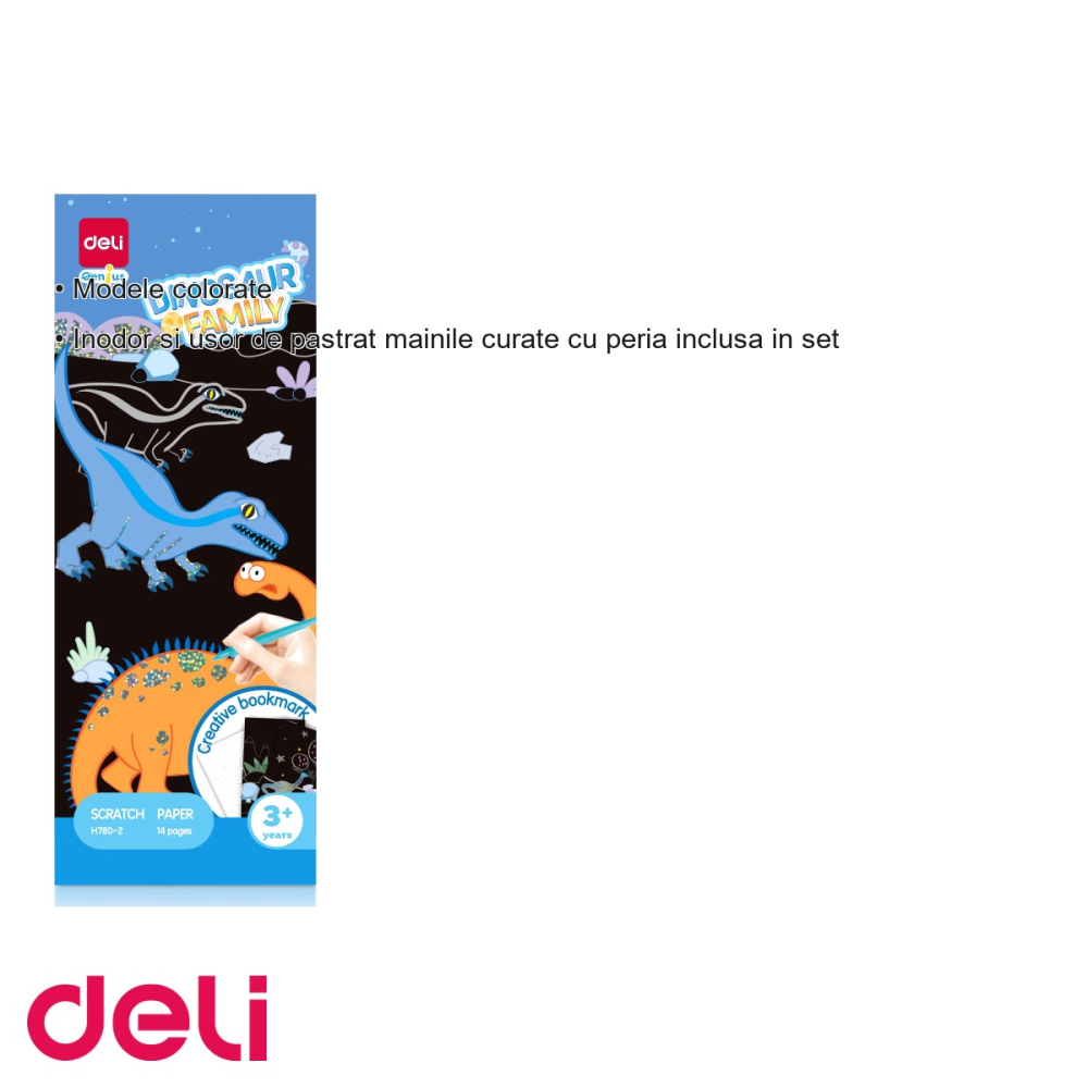 Set 15 semne de carte razuibile Deli, model dinozauri colorati, activitate creativa pentru copii [3]