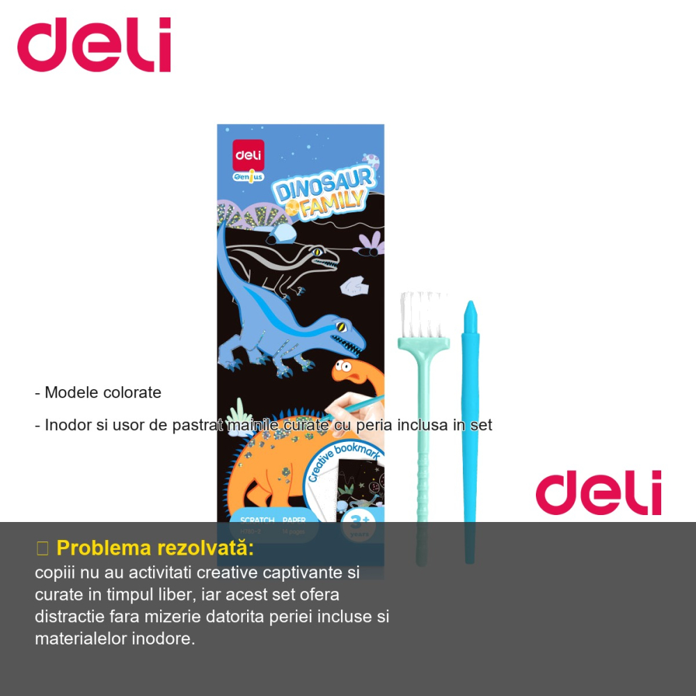 Set 15 semne de carte razuibile Deli, model dinozauri colorati, activitate creativa pentru copii [2]