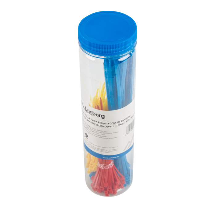 Set 150 coliere din plastic, Lanberg 41450, pentru prinderea cablurilor, 3 culori, 2.5mm X 100mm si 3.5mm X 200mm [1]
