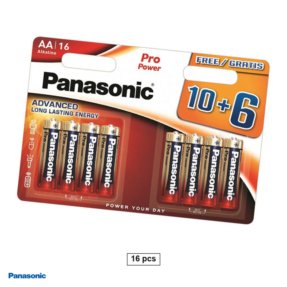Set 16 baterii alcaline AA LR6 Panasonic Pro Power LR6PPG, 1.5 V, 14.5 x 50.5 mm, in blister [1]