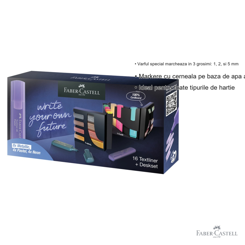 Set 16 textmarkere Faber-Castell 46, varf 3 grosimi, culori metalice pastel si neon [3]