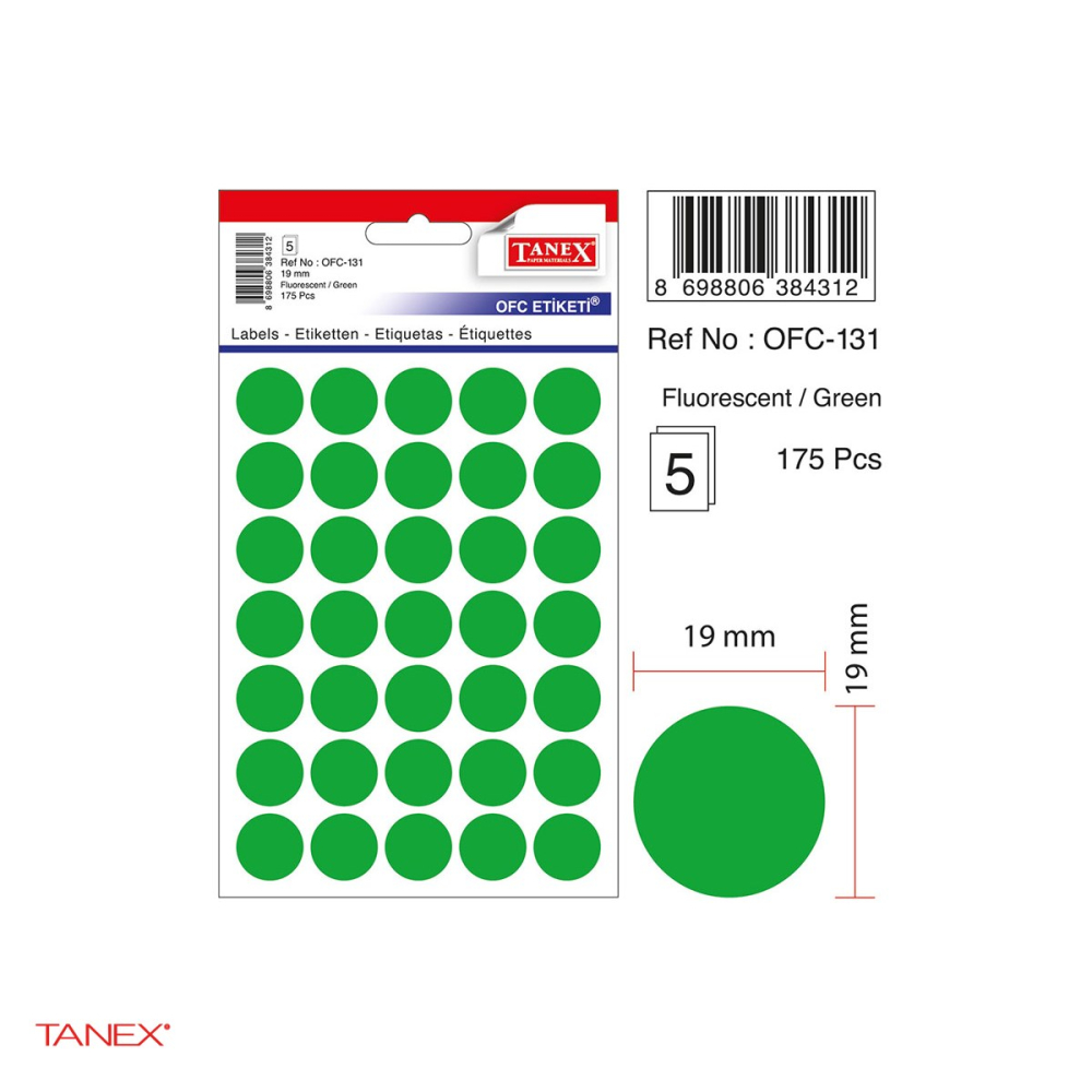 Set 1750 etichete autoadezive rotunde Tanex, diametru 19 mm, 10 seturi, verzi [4]