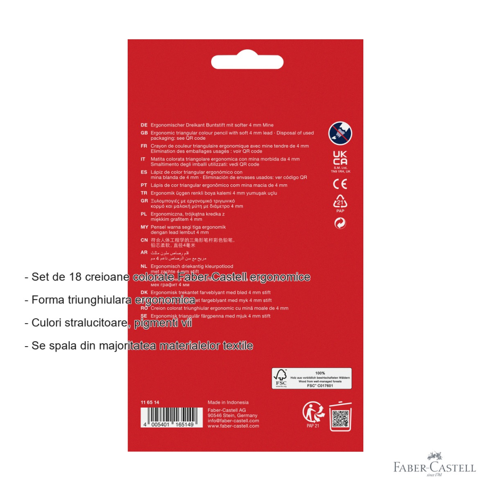 Set 18 creioane colorate triunghiulare Faber-Castell Ergonomics, mina 4 mm, pentru copii [2]