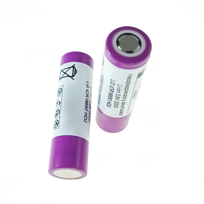 Set 2 acumulatori 18650, Li-ion, 3.6V, 2000mAh 25A, LG 12652, in cutie depozitare, mov [3]