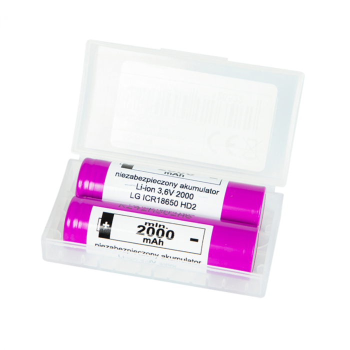 Set 2 acumulatori 18650, Li-ion, 3.6V, 2000mAh 25A, LG 12652, in cutie depozitare, mov [2]