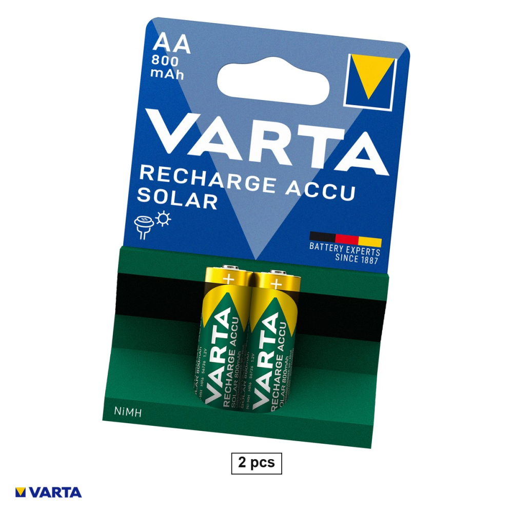 Set 2 acumulatori Ni-MH AA HR6 VARTA Rechargeable Accu Solar 56736, 800 mAh, 1.2 V, preincarcati, 14.5 x 50.5 mm, in blister [1]
