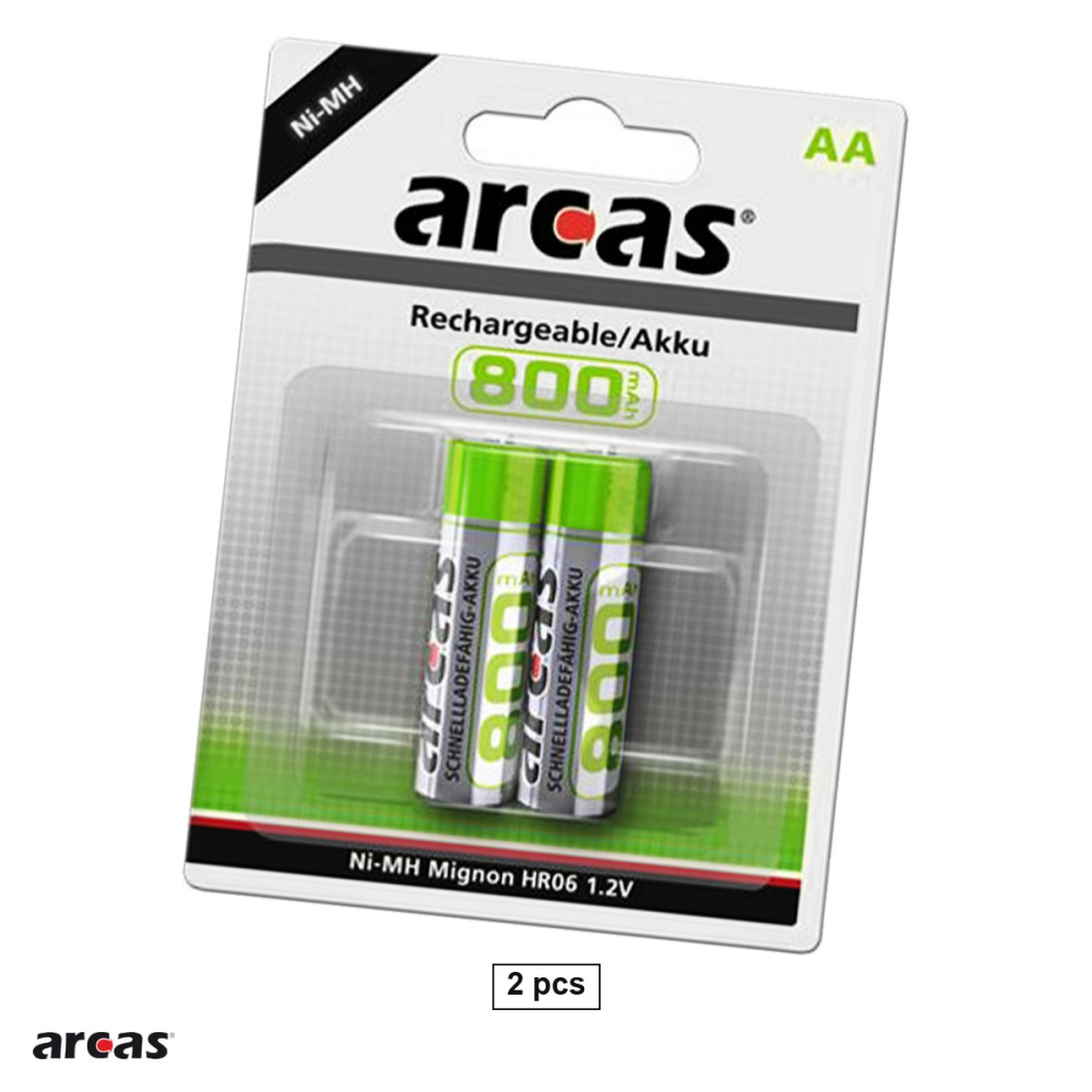 Set 2 acumulatori Ni-MH AAA HR03 Arcas Solar, 800 mAh, 1.2 V, preincarcati, 10.5 x 44.5 mm, in blister [1]