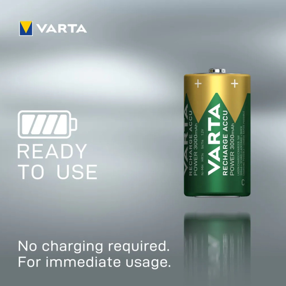 Set 2 Baterii Acumulatori Varta R14/C Reincarcabile, 3000 mAh, Cu Auto-descarcare Foarte Redusa, Pentru Dispozitive cu Consum Mare, Gata de Folosit Imediat [2]