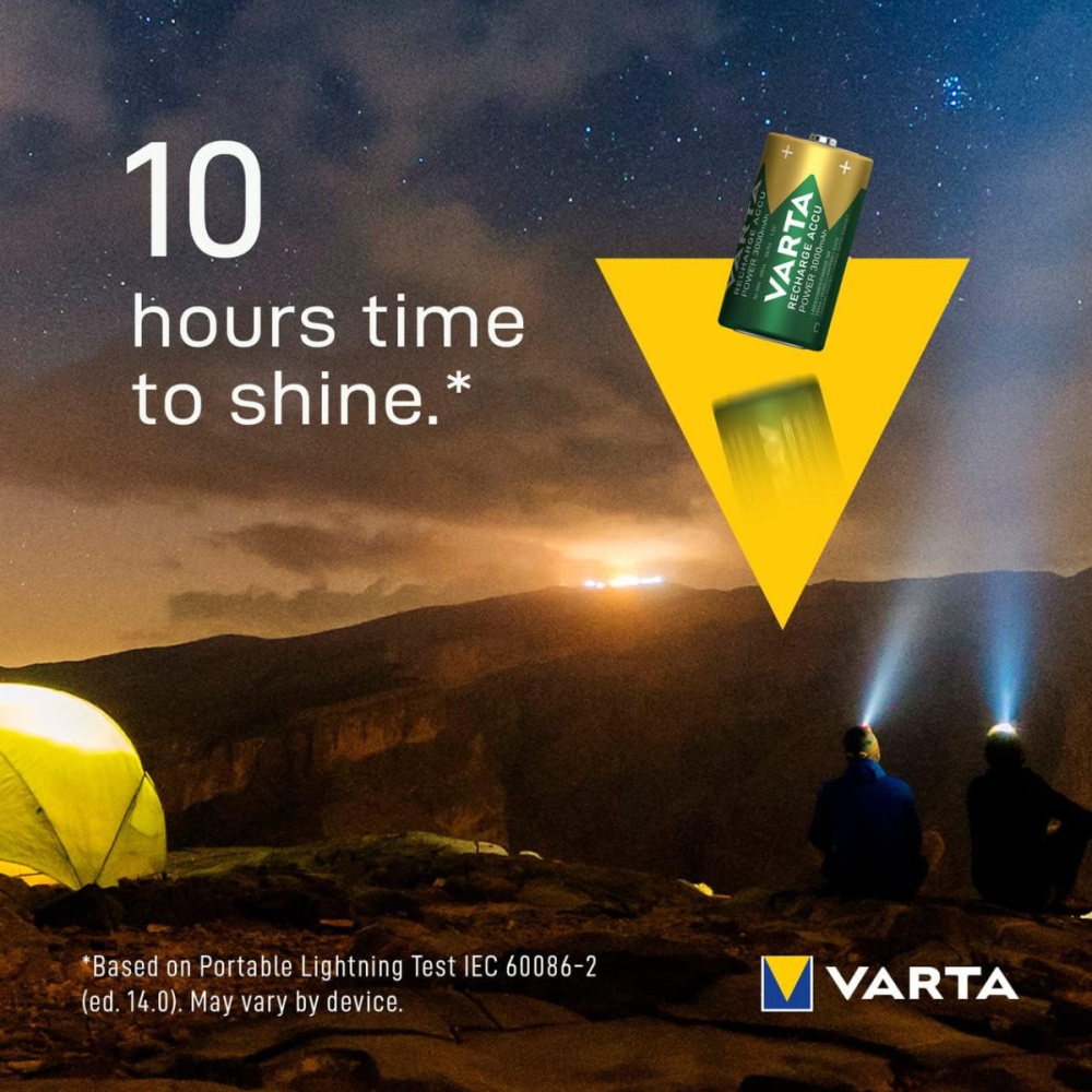 Set 2 Baterii Acumulatori Varta R20/D Reincarcabile, 3000 mAh, Cu Tehnologie Ready to Use, Pentru Lanterne, Jucarii si Dispozitive High-Drain, Cu Auto-descarcare Foarte Redusa [4]