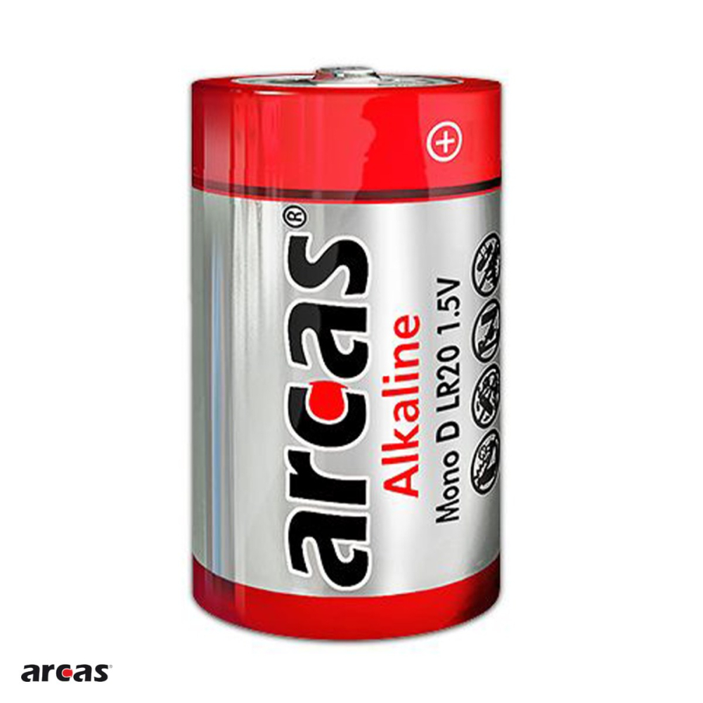 Set 2 baterii alcaline Arcas D LR20, 1.5 V, 34.2 x 61.5 mm, in blister [4]