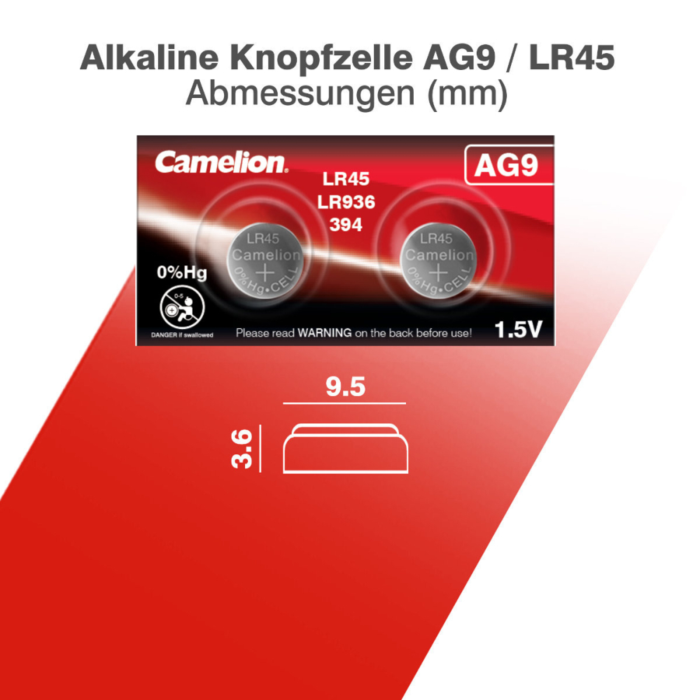 Set 2 Baterii Alcaline Buton AG9 LR936 1.5V 45mAh, pentru Calculatoare, Jucarii, Aparate Medicale, Dimensiuni 9.5x3.6mm [5]